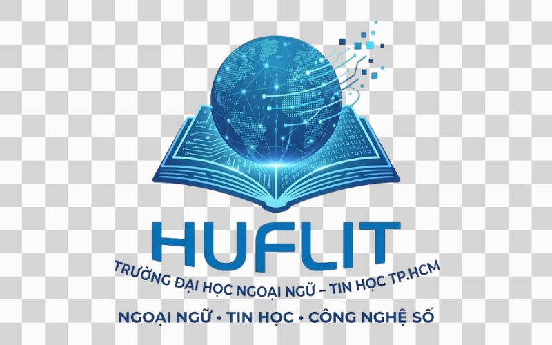 Logo HUFLIT kết hợp hình ảnh công nghệ số