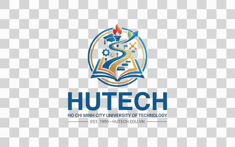 Logo HUTECH kết hợp biểu tượng sách và hành trình học tập