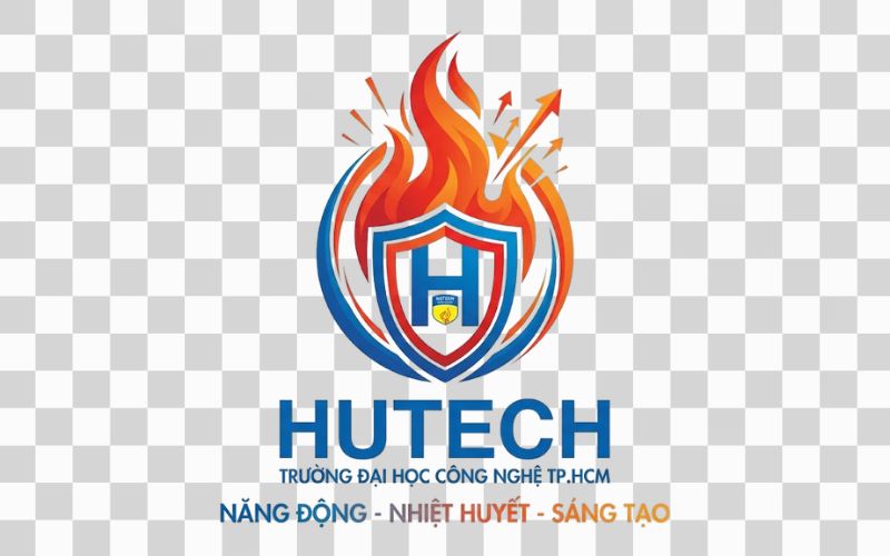 Logo HUTECH kết hợp hình ảnh ngọn lửa và tinh thần nhiệt huyết