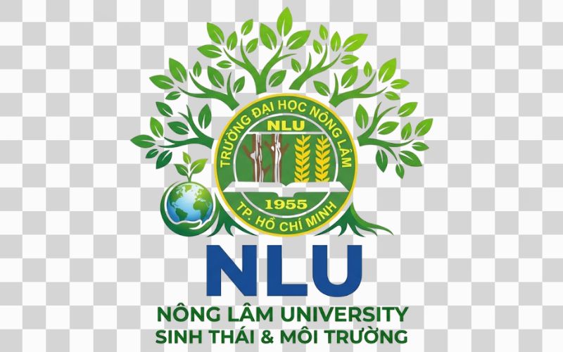 Logo NLU kết hợp biểu tượng cây xanh và sinh thái