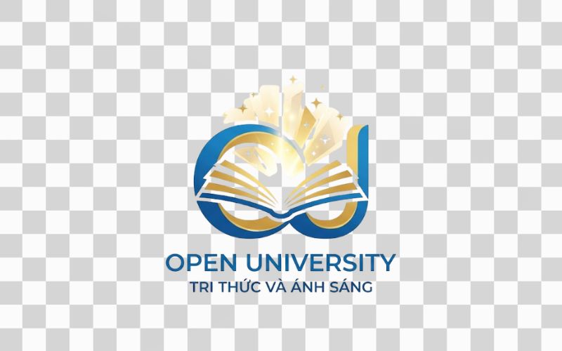 Logo OU kết hợp hình ảnh sách và ánh sáng tri thức