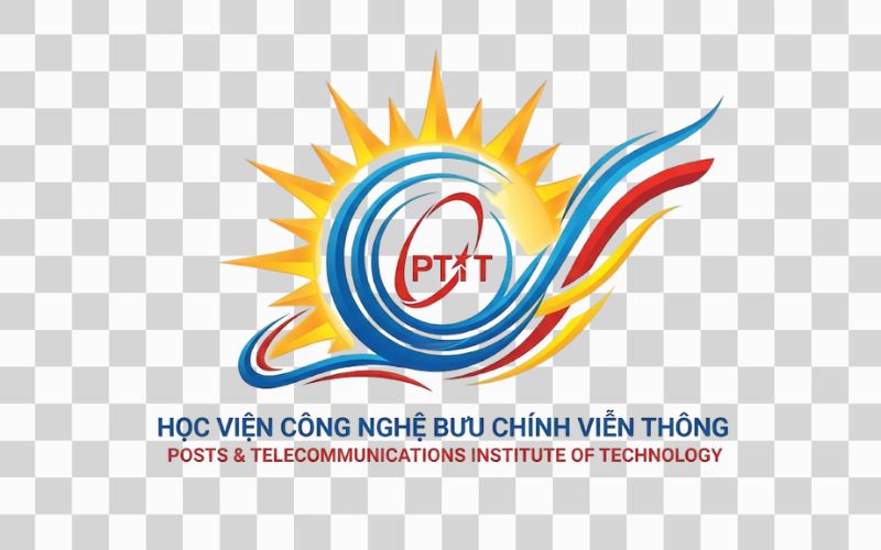 Logo PTIT kết hợp hình ảnh mặt trời và nguồn năng lượng tích cực