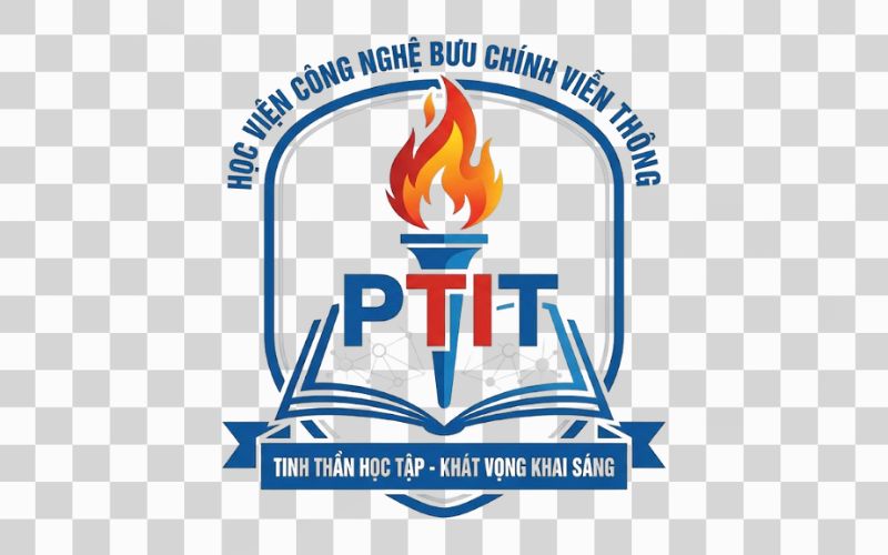 Logo PTIT kết hợp hình ảnh ngọn đuốc thể hiện tinh thần học tập