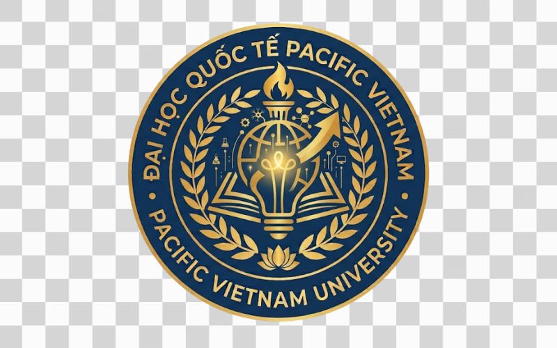 Logo Pacific Vietnam University kết hợp hình ảnh bóng đèn và tư duy sáng tạo