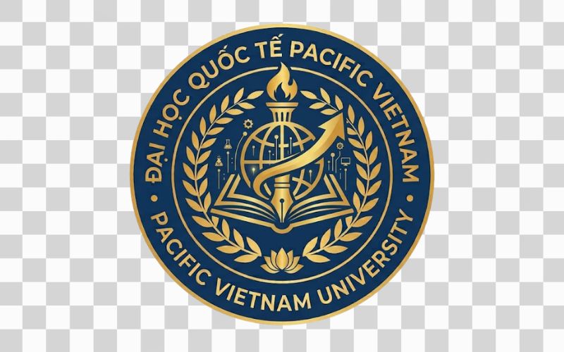 Logo Pacific Vietnam University kết hợp hình ảnh bút viết và tinh thần học tập