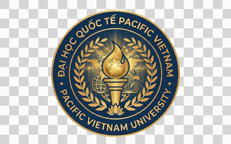 Logo Pacific Vietnam University kết hợp hình ảnh địa cầu và giáo dục hội nhập