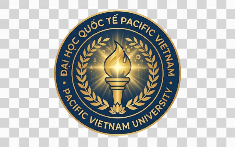 Logo Pacific Vietnam University kết hợp hình ảnh ngọn đuốc và ánh sáng tri thức