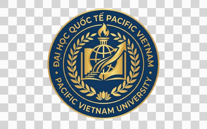Logo Pacific Vietnam University kết hợp hình ảnh quyển sách và hành trình học tập