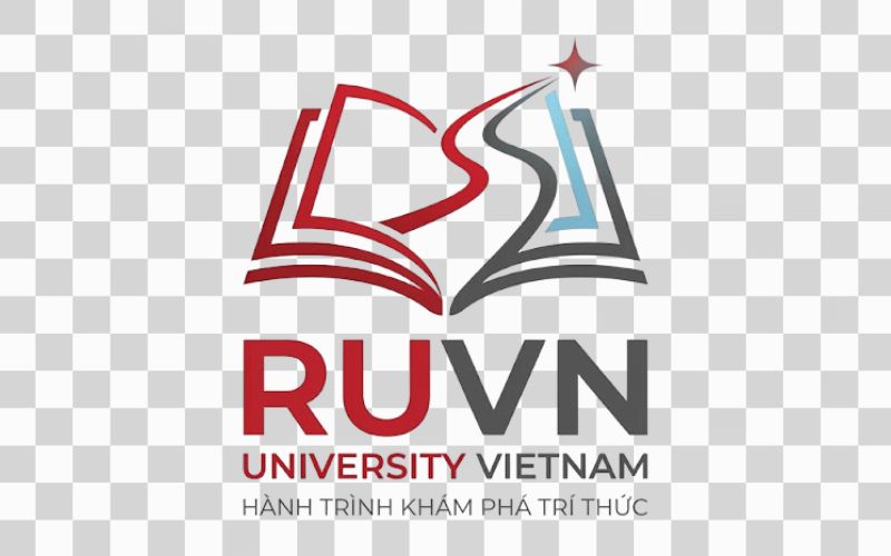 Logo RUVN kết hợp hình ảnh sách và hành trình khám phá tri thức