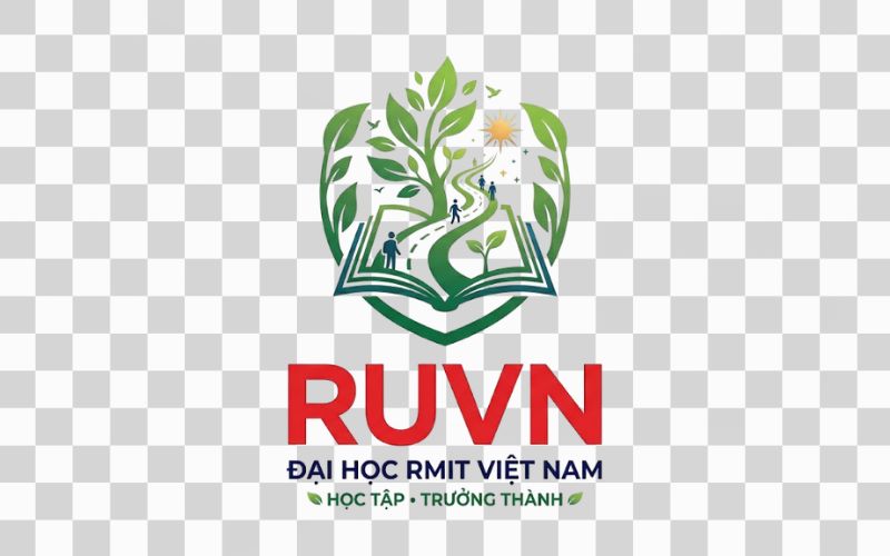 Logo RUVN kết hợp thiên nhiên và hành trình học tập, trưởng thành