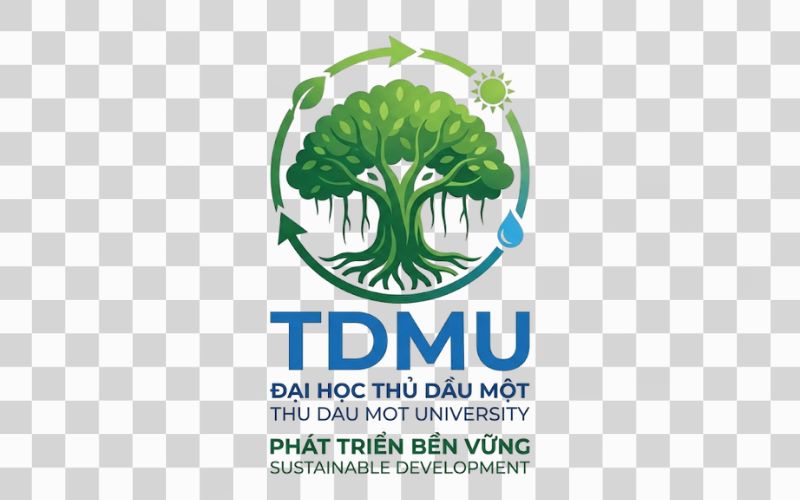 Logo TDMU kết hợp hình ảnh cây xanh và phát triển bền vững