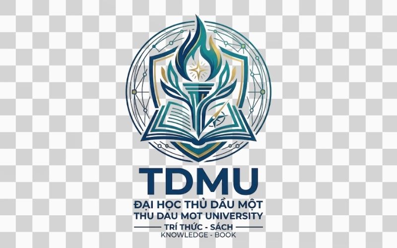 Logo TDMU kết hợp hình ảnh quyển sách và tri thức