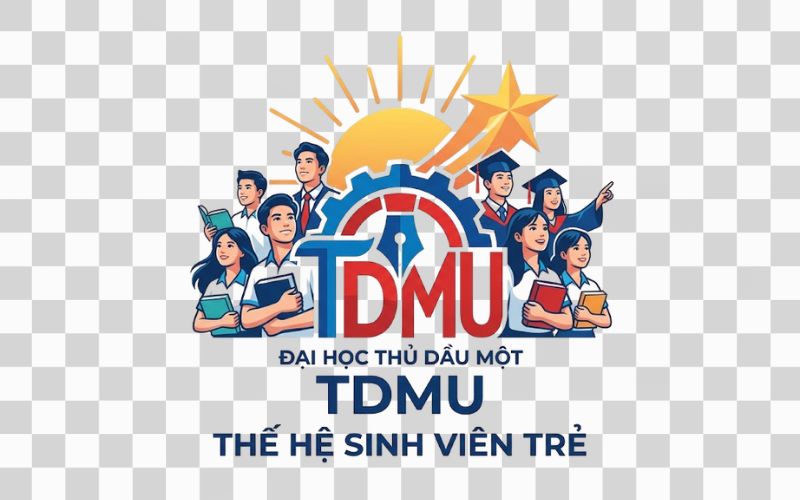 Logo TDMU kết hợp hình ảnh thế hệ sinh viên trẻ