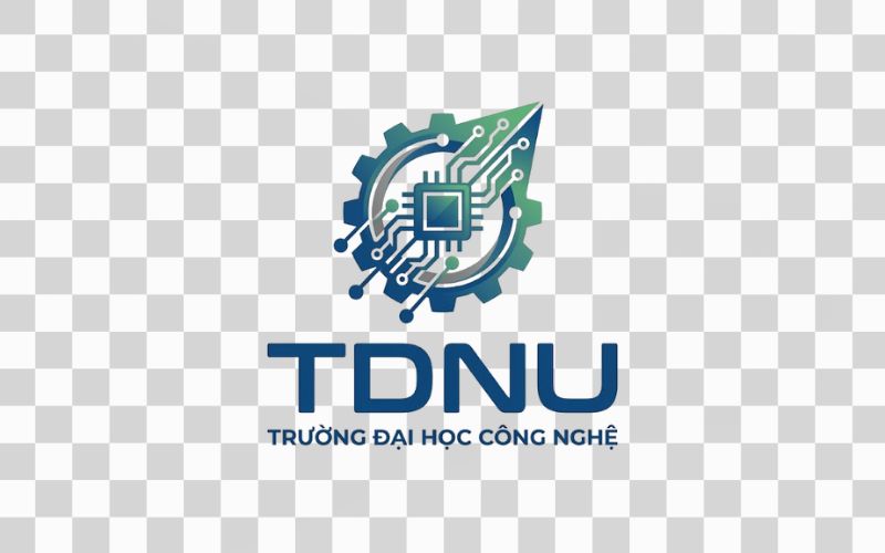 Logo TDNU kết hợp biểu tượng kỹ thuật và công nghệ