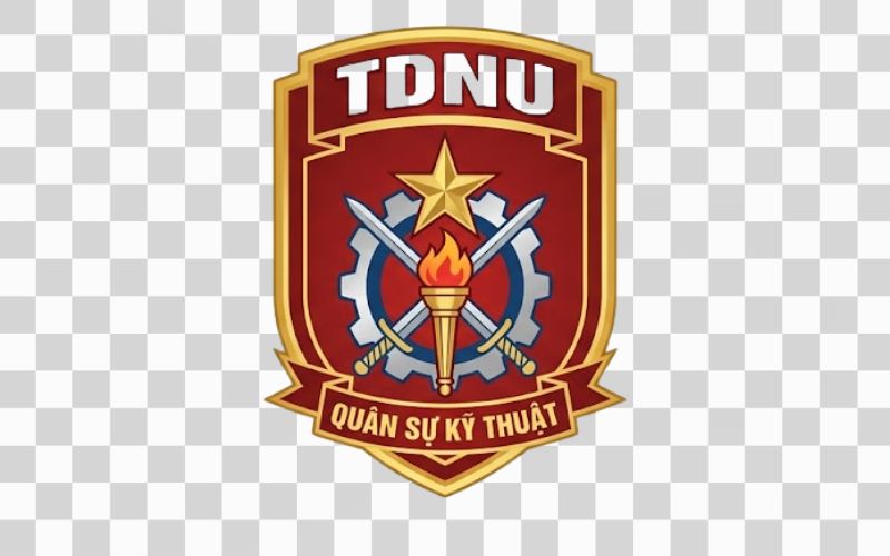 Logo TDNU kết hợp biểu tượng quân sự kỹ thuật