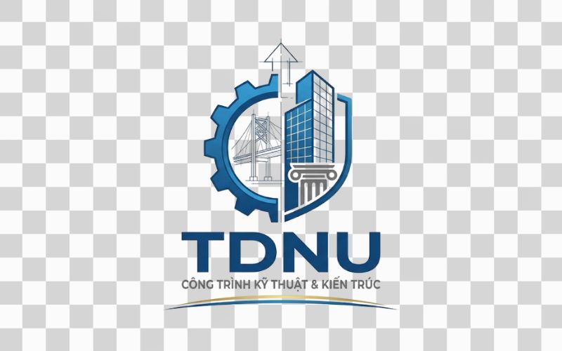 Logo TDNU kết hợp công trình kỹ thuật và kiến trúc