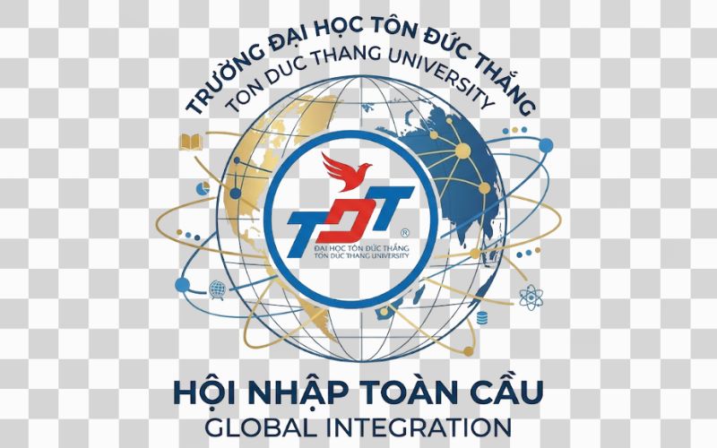 Logo TDTU kết hợp hình ảnh địa cầu hội nhập