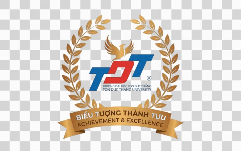 Logo TDTU kết hợp vòng nguyệt quế thành tựu