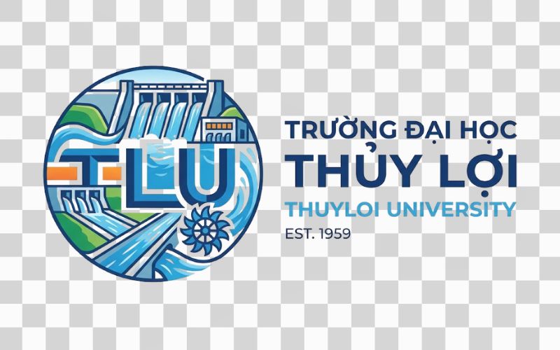 Logo TLU kết hợp biểu tượng công trình thủy lợi