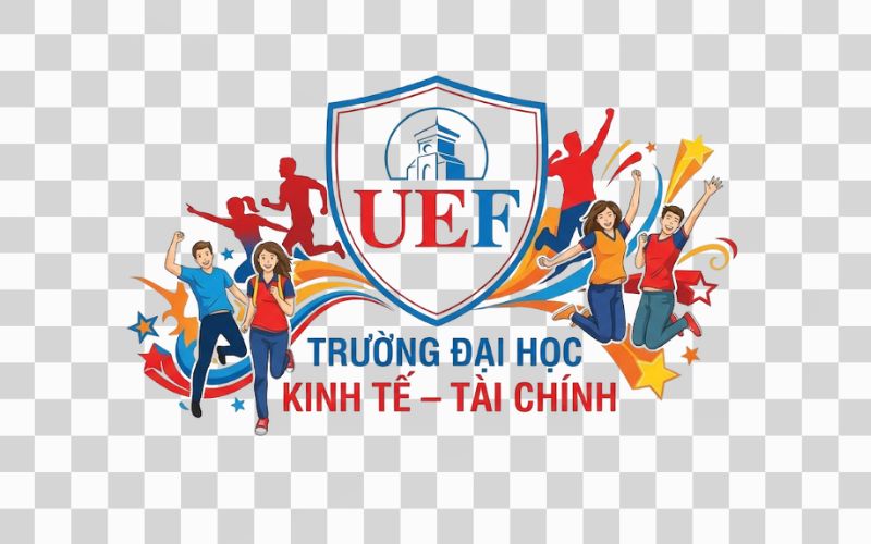 Logo UEF kết hợp hình ảnh sinh viên và tuổi trẻ năng động