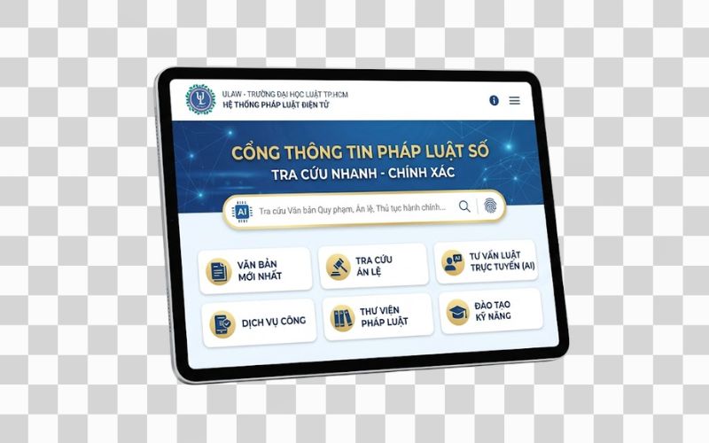 Logo ULAW kết hợp giao diện pháp luật điện tử hiện đại