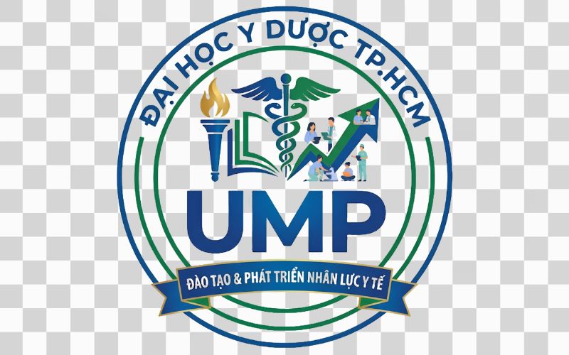 Logo UMP kết hợp biểu tượng đào tạo và phát triển nhân lực y tế