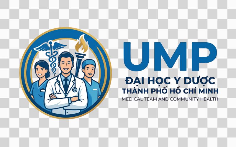 Logo UMP kết hợp hình ảnh bác sĩ và đội ngũ y tế