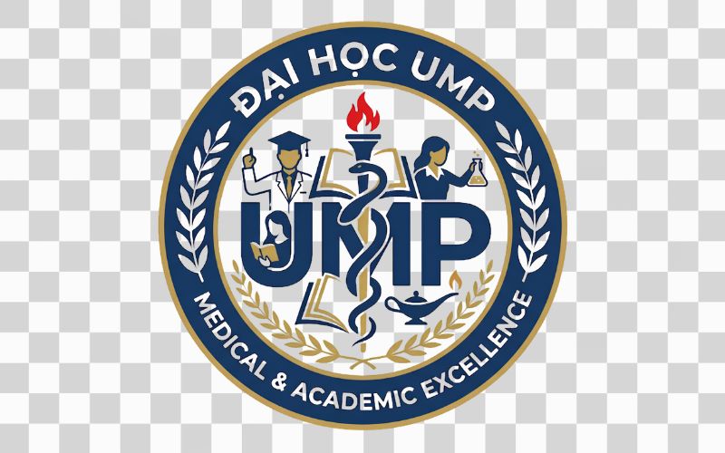 Logo UMP kết hợp hình ảnh sinh viên và môi trường học thuật