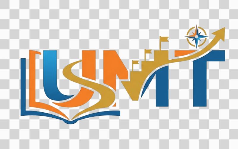 Logo UMT kết hợp hình ảnh sách và hành trình học tập
