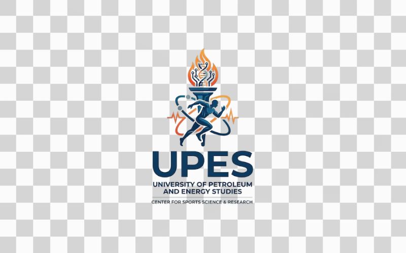 Logo UPES kết hợp biểu tượng nghiên cứu khoa học thể thao