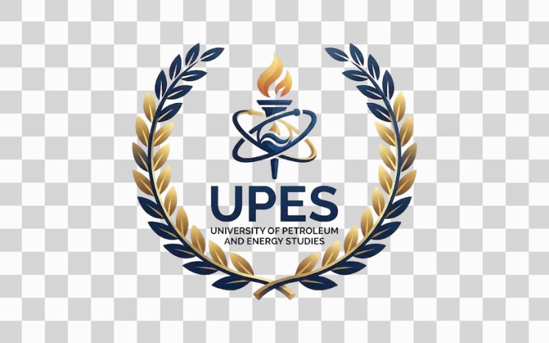 Logo UPES kết hợp vòng nguyệt quế chiến thắng