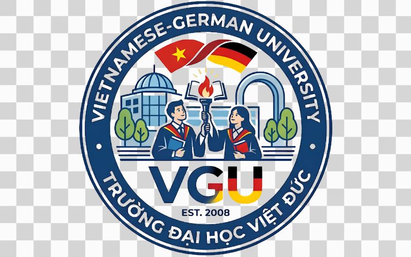 Logo VGU kết hợp hình ảnh sinh viên và môi trường học thuật