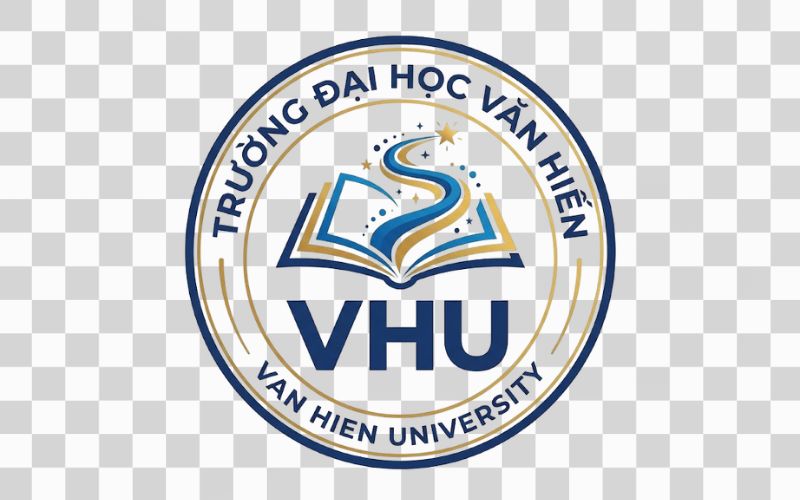 Logo VHU kết hợp hình ảnh sách và hành trình học tập