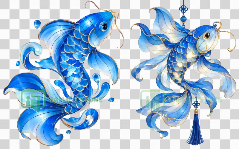 Đèn lồng cá chép tông xanh dương tươi mát