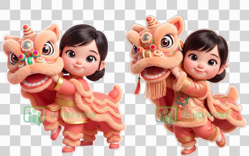 Em bé múa lân tông màu hồng dễ thương