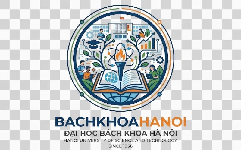 Logo BACHKHOAHANOI kết hợp vòng tròn và hệ sinh thái giáo dục