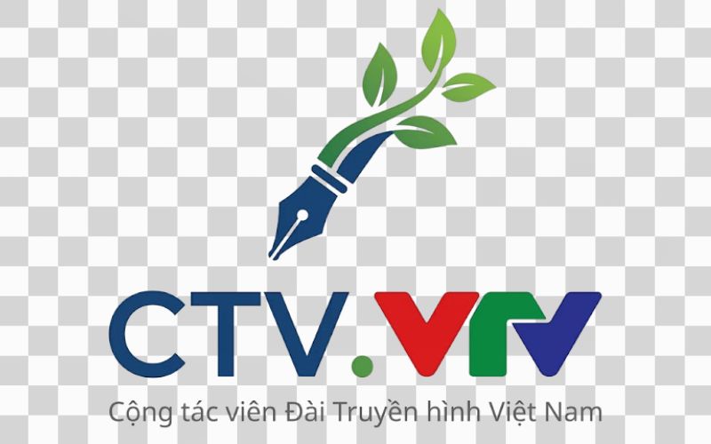 Logo CTV.VTV kết hợp bút viết và nhành lá