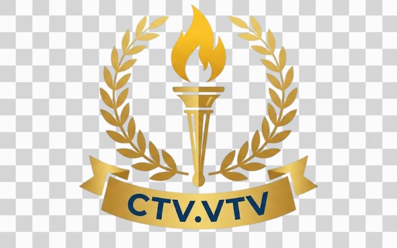 Logo CTV.VTV kết hợp ngọn đuốc và cành nguyệt quế
