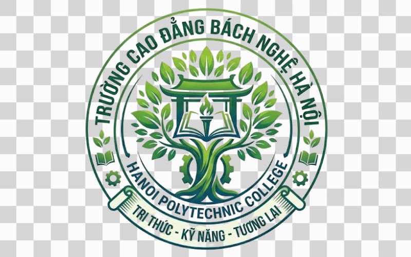 Logo Cao đẳng Bách nghệ Hà Nội kết hợp cây xanh và biểu tượng học tập