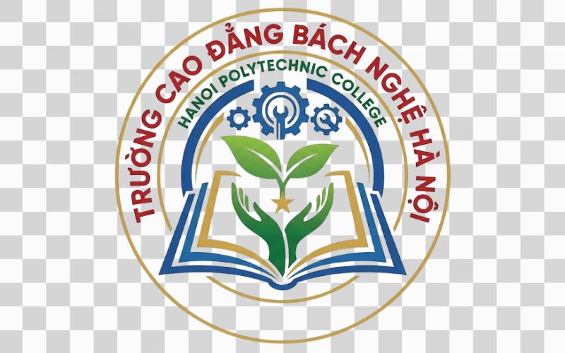 Logo Cao đẳng Bách nghệ Hà Nội kết hợp mầm non và quyển sách