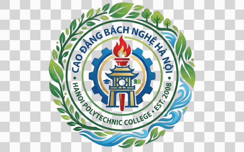 Logo Cao đẳng Bách nghệ Hà Nội kết hợp vòng tròn thiên nhiên và giáo dục