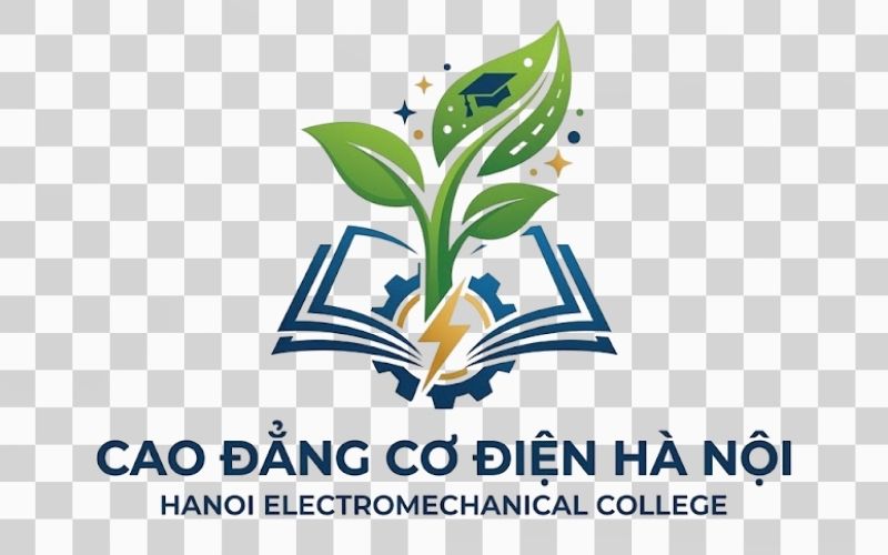 Logo Cao đẳng Cơ điện Hà Nội kết hợp mầm cây với hành trình phát triển tri thức