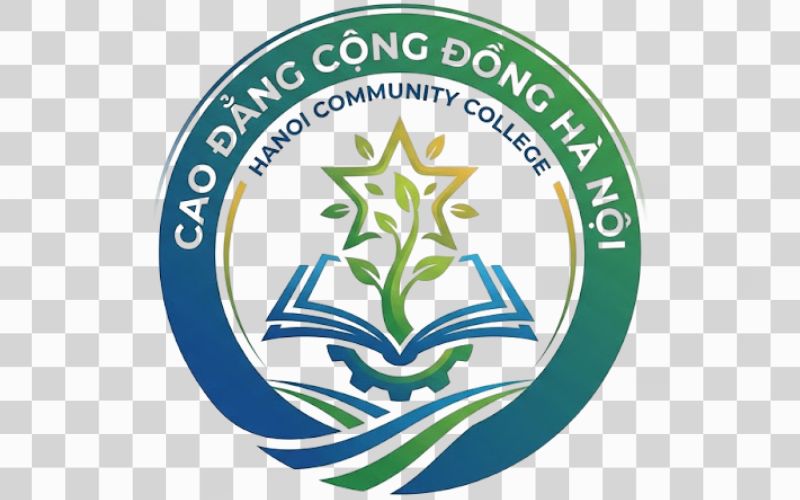 Logo Cao đẳng Cộng đồng Hà Nội kết hợp mầm cây với sự phát triển tri thức