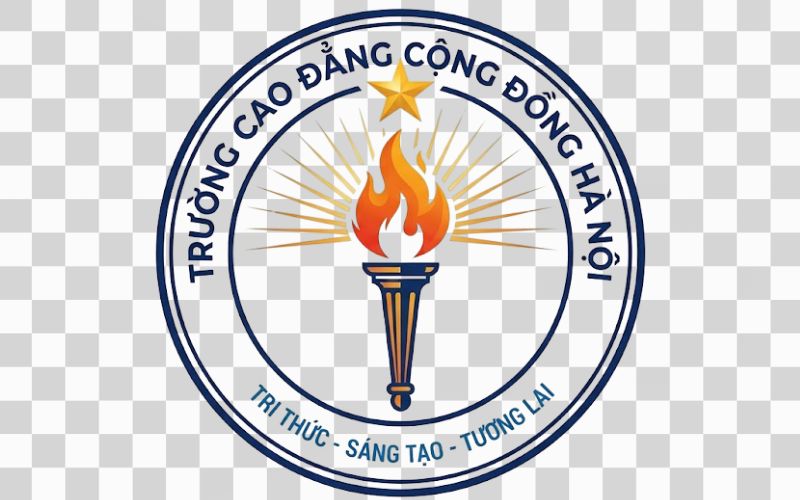 Logo Cao đẳng Cộng đồng Hà Nội kết hợp ngọn đuốc với ánh sáng giáo dục
