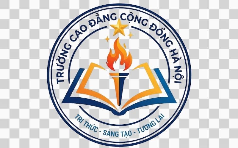 Logo Cao đẳng Cộng đồng Hà Nội kết hợp quyển sách với biểu tượng tri thức