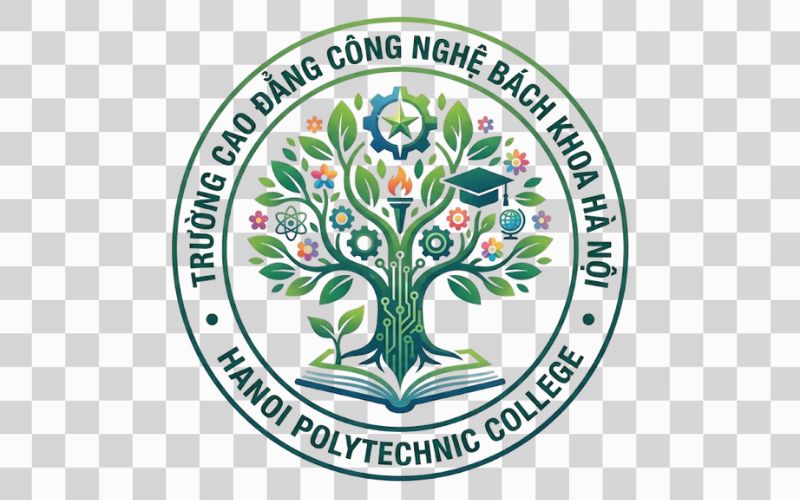 Logo Cao đẳng Công nghệ Bách khoa Hà Nội kết hợp hoa lá và môi trường học tập xanh