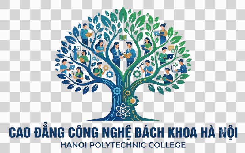Logo Cao đẳng Công nghệ Bách khoa Hà Nội kết hợp tán cây và cộng đồng sinh viên