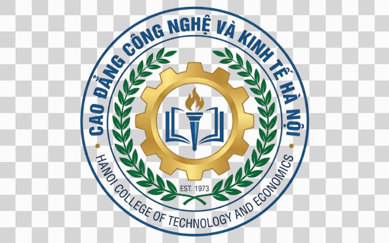 Logo Cao đẳng Công nghệ và Kinh tế Hà Nội kết hợp bánh răng và vòng nguyệt quế