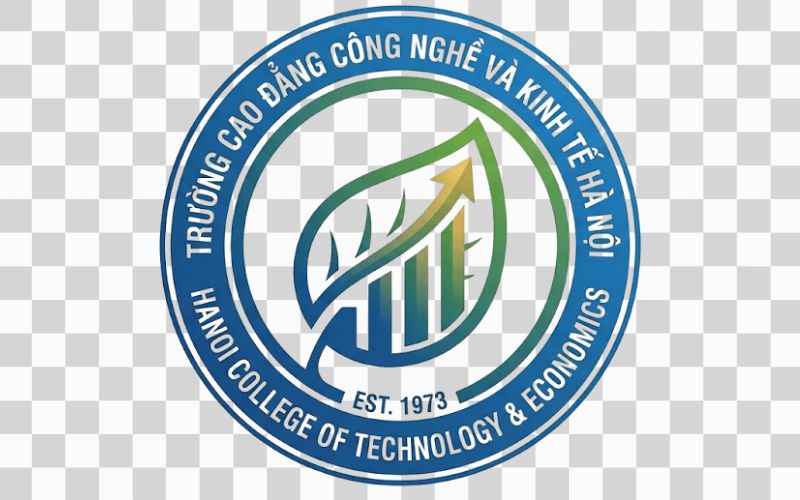 Logo Cao đẳng Công nghệ và Kinh tế Hà Nội kết hợp chiếc lá và biểu đồ tăng trưởng