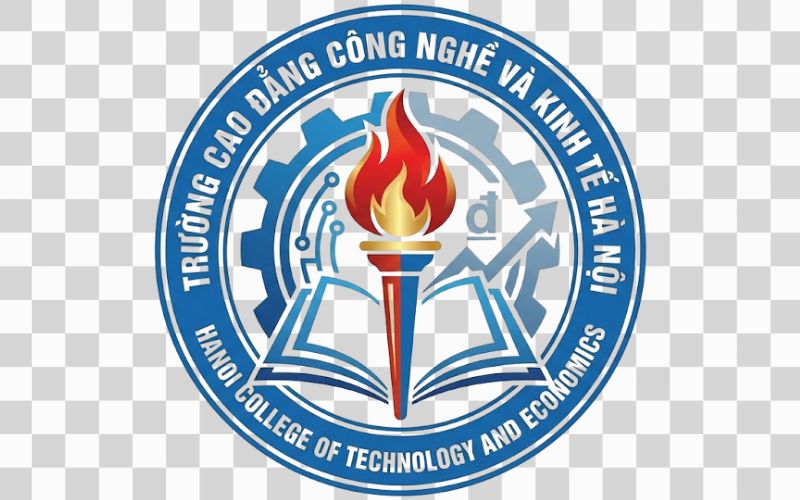 Logo Cao đẳng Công nghệ và Kinh tế Hà Nội kết hợp ngọn đuốc và trang sách